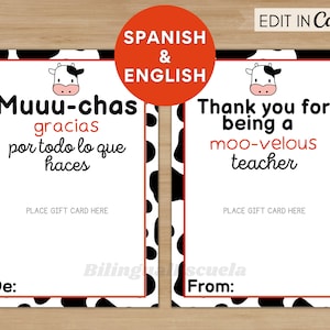Cadeau d'appréciation de l'enseignant, cadeau d'enseignant de garderie, cadeau d'enseignant de fin d'école, porte-carte cadeau, cadeau d'enseignant bilingue espagnol bilingue