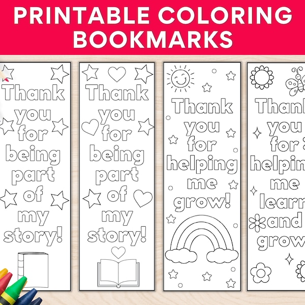 Printable Teacher Appreciation Gift, Teacher Thank You, End of the Year Gift, Coloring Bookmarks, Teacher Printable, Instant Download