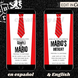 Rebelde Birthday Party Invitation, RBD Tie Party Invite, Invitación de Rebelde de Fiesta de Cumpleaños, Text Message Phone Digital Invite