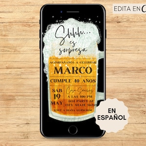 Cerveza Cumpleaños, Invitación de Fiesta Sorpresa de Cumpleaños de Cerveza, Invitation fête d'anniversaire bière, Invitation espagnol, fête surprise