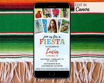 Loteria Birthday Theme Party Invitation, Lotería Fiesta Invite, Mexican Loteria, Text Message Digital Invite Template, Phone Evite