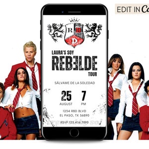 Rebelde Birthday Party Invitation, RBD Party Invite, RBD Tour 2023, Invitación de Rebelde de Fiesta de Cumpleaños