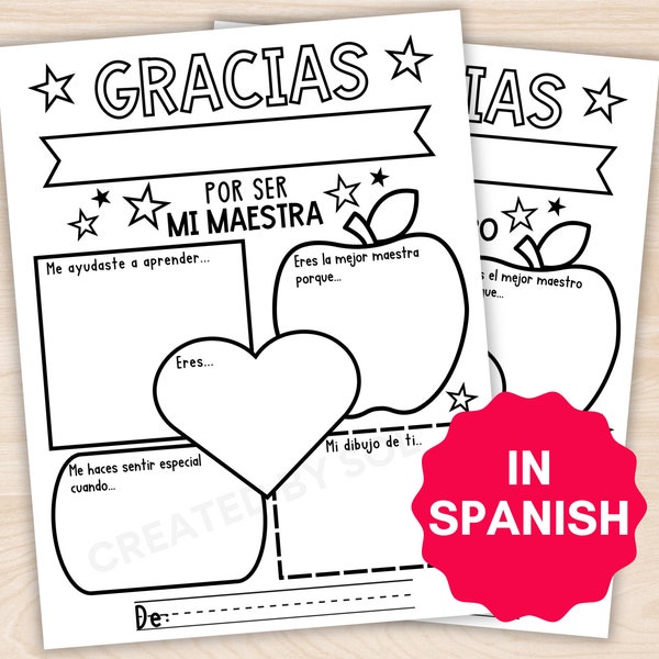 SPANISH Teacher Appreciation Printable Teacher Appreciation Week Gift Thank You Teacher Gifts Coloring Pages School Kids Instant Download