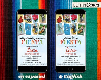 Loteria Birthday Party Invitation, Lotería Fiesta Digital Invite, Mexican Loteria, Invitacion Loteria, Invitación de Lotería de Cumpleaños