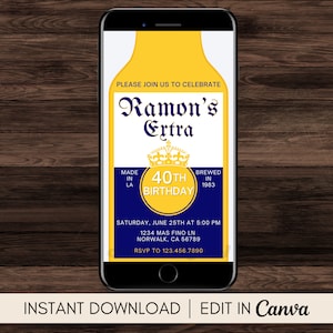 Beer Birthday Party Invitation, Adult Birthday Invite, Editable Template, Digital Invite