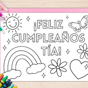 Tarjeta de cumpleaños para colorear imprimible, tarjeta para colorear de descarga digital, tarjeta de cumpleaños coloreable, impresión y color, 5x7, tarjeta de cumpleaños en español