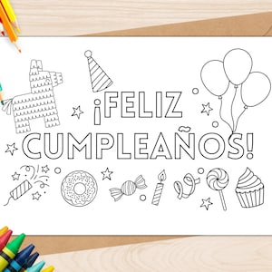 Instant Download Birthday Coloring Card, Printable Coloring Greeting Card, Spanish Birthday Card, Colorable Birthday Card, Print and Color