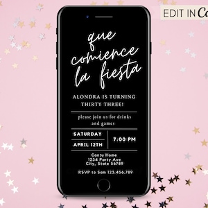 Spanish Birthday Party Fiesta Digital Invitation Template, Simple Birthday Invite, Mobile Invitation, Text Message Invite, Cumpleanos