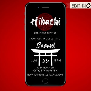 Hibachi Invitation, Dinner Party Invitation, Hibachi Night Invite, Digital Invitation Template, Text Message Mobile Phone Digital Invite
