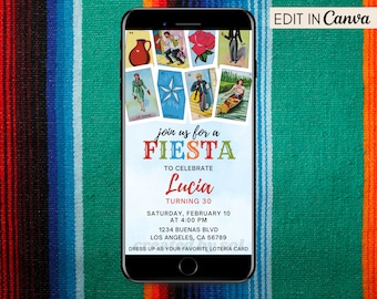 Invito per festa a tema di compleanno Loteria, invito Lotería Fiesta, Loteria messicana, modello di invito digitale tramite messaggio di testo, invito telefonico