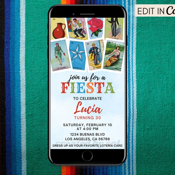 Loteria Birthday Theme Party Invitation, Lotería Fiesta Invite, Mexican Loteria, Text Message Digital Invite Template, Phone Evite