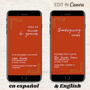 Thanksgiving Dinner Invitation, Spanish Thanksgiving Invite, Invitación cena de Acción de Gracias