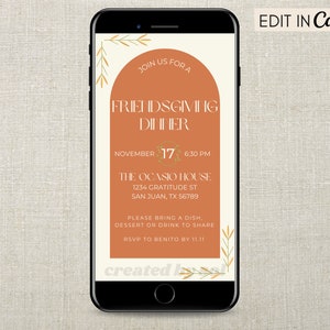 Friendsgiving Dinner Party Invitation, Modern Thanksgiving Digital Invite Digital Invite