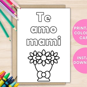 Tarjeta para colorear del Día de la Madre imprimible, Tarjeta de cumpleaños coloreable, Actividad para colorear, Tarjeta española, Feliz dia de las madres tarjeta imprimible