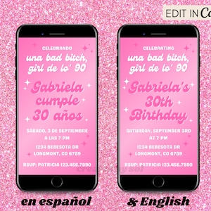 Bad Bunny Birthday Invitation, Una Bad Bitch Girl De Lo 90, Text Message Digital Invite Template, Instant Download, Edit on Canva