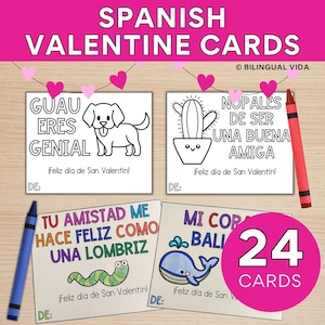 Spanish Valentine's Day Printable Cards, Valentine Coloring Cards, Spanish Puns for Kids, Printable Coloring Cards for Kids, Bilingual DL