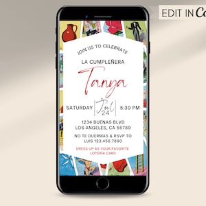 Invitación para fiesta de cumpleaños de lotería, invitación temática de cumpleaños de lotería, invitación de cumpleaños de fiesta mexicana de lotería, plantilla de invitación digital