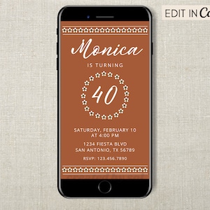 Fiesta verjaardagsfeestje uitnodiging sjabloon, Mexicaanse Loteria verjaardag, Fiesta Cumpleanos, elke leeftijd, bewerkbare tekstbericht digitale uitnodiging, Canva