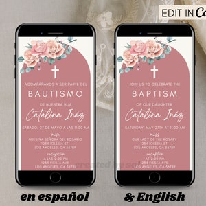 Baptism Invitation Template, Pink Rose Baptism Invite Template, Spanish Baptism Invite, Invitacion de Bautizo, Invitacion de Bautismo