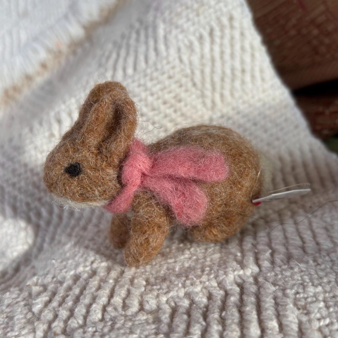 Needle Felted Wool Bunny Sculpture : Tan With Pink Scarf - Etsy