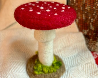 Creation- Needle Felted Mushroom Sculpture: Wool Pincushion, Nature Art (5")