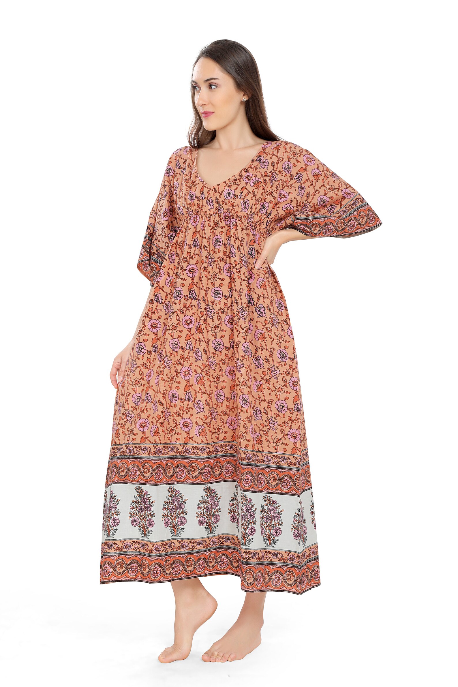 Cotton Orange Kaftan Dress, Maternity Dress, Caftan, Kaftan for Women, Long Kimono, Maxi Dress