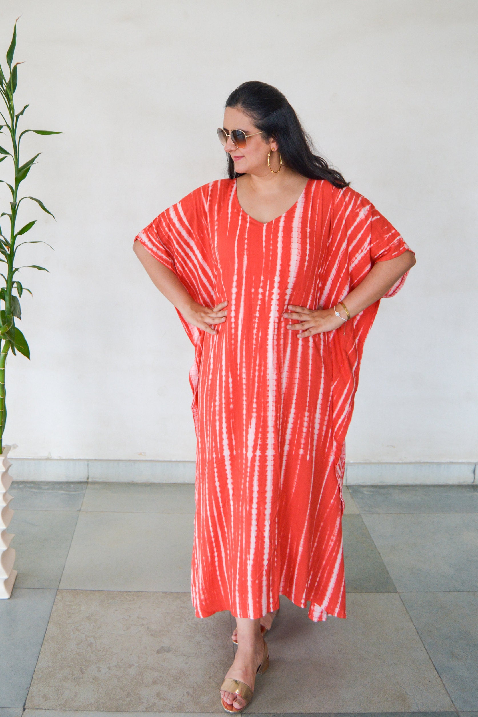 Orange Kaftan Dress, Hand Tie Dyed Kaftan, One Size Dress,pool Party Dress, Tie Dye Dress