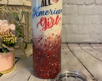 ALL AMERICAN GIRL Red, White & Blue Stainless Steel Tumbler 20oz Stainless Steel w/Lid and straw