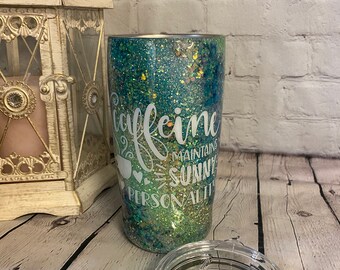 CAFFEINE MAINTAINS My Sunny Personality Handmade Tumbler 20oz Stainless Steel w/Lid and straw