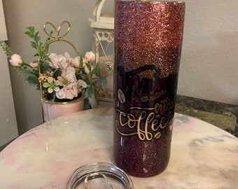 MAMA NEEDS COFFEE Handmade Tumbler 20oz Stainless Steel w/Lid and straw