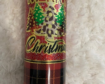 MERRY CHRISTMAS PLAID Stainless Steel Tumbler 20oz Stainless Steel w/Lid and straw