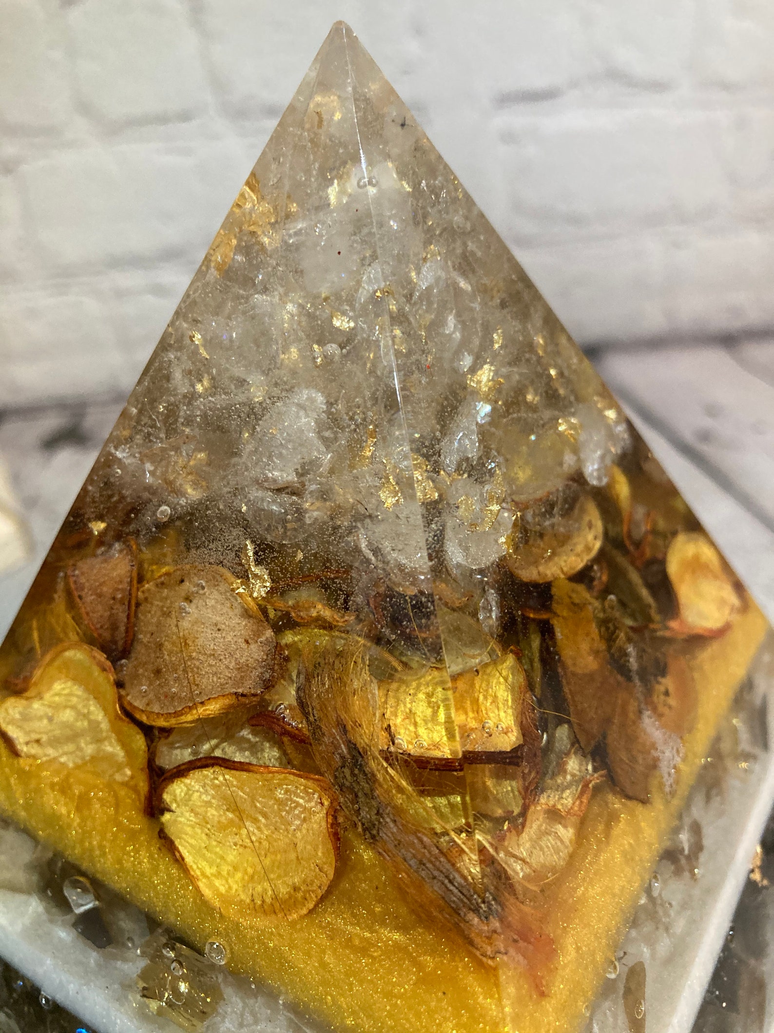 HANDMADE RESIN PYRAMID With Fire Glass & Dried Flowers Etsy