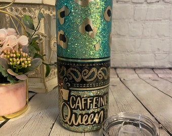 CAFFEINE QUEEN Stainless Steel Tumbler 20oz Stainless Steel w/Lid and straw