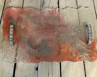 HANDMADE RESIN TRAY Pink & Silver Bling
