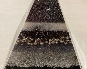 HANDMADE RESIN PYRAMID Black & Silver with Fire Glass