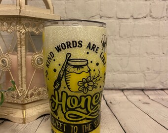 HONEY BEE Handmade Tumbler 20oz Stainless Steel w/Lid and straw
