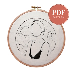 Star Girl HAND EMBROIDERY PATTERN • Astrology embroidery guide with instructions and video tutorials