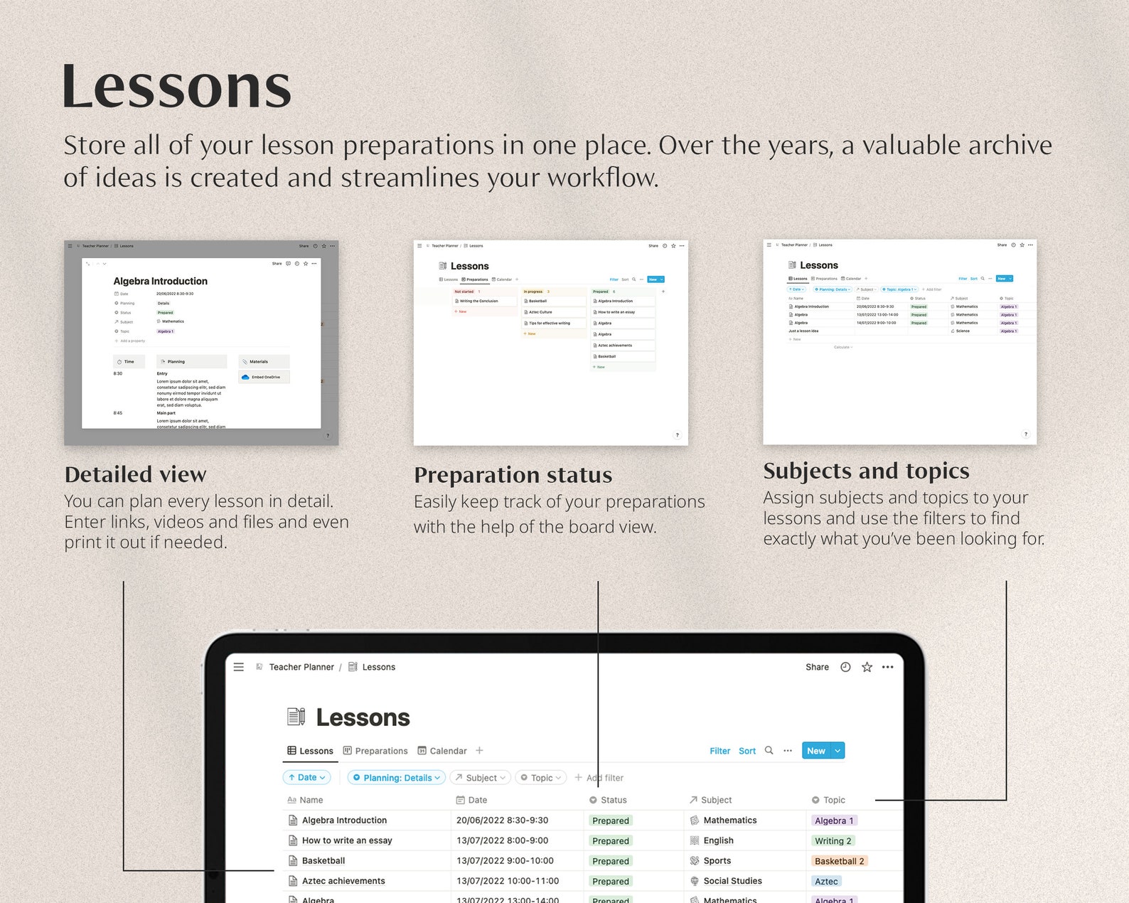 Digital Teacher Planner NOTION TEMPLATE Teacher Calendar for Lesson