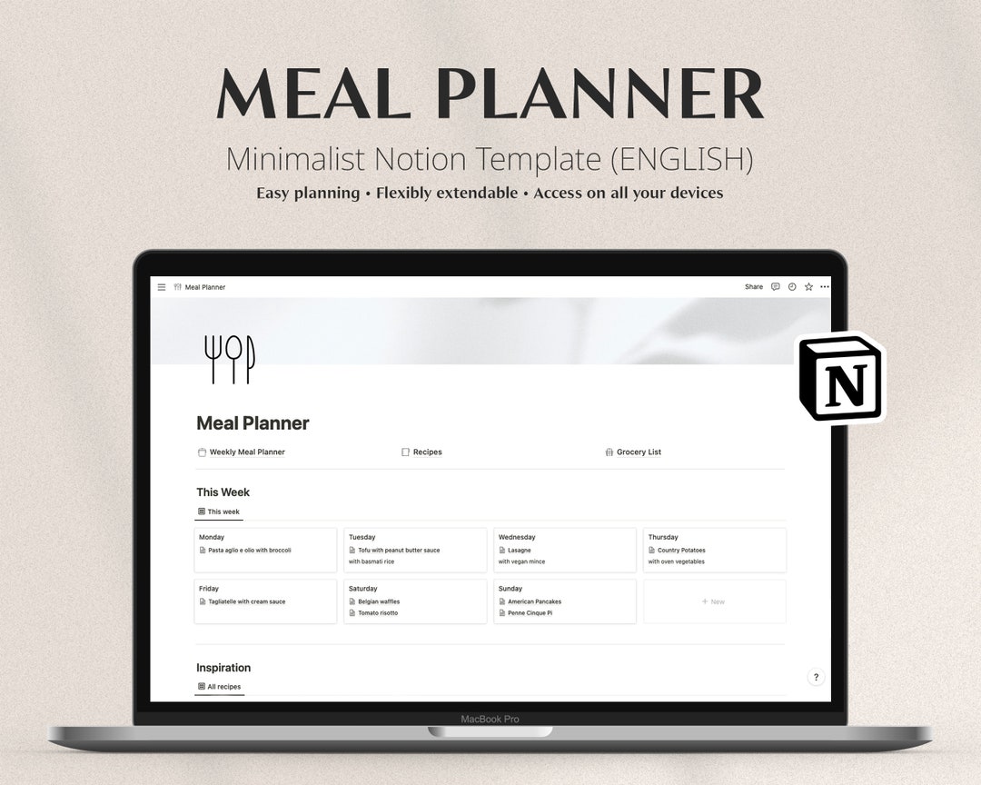 Weekly Meal Planner NOTION TEMPLATE English - Best Minimalistic Digital ...