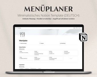 Weekly Meal Planner NOTION TEMPLATE German - minimalistic meal plan, recipe template and grocery list