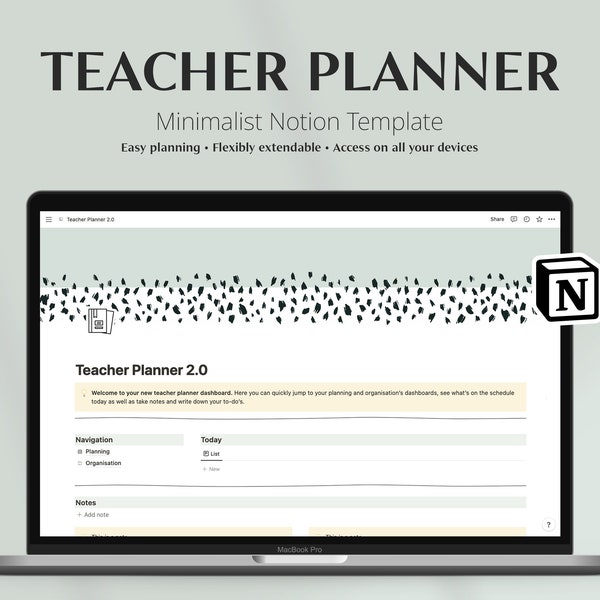 Digital Teacher Planner 2.0 NOTION TEMPLATE - Teacher Calendar for Lesson Preparation and Class management - Lesson Planner for Teachers