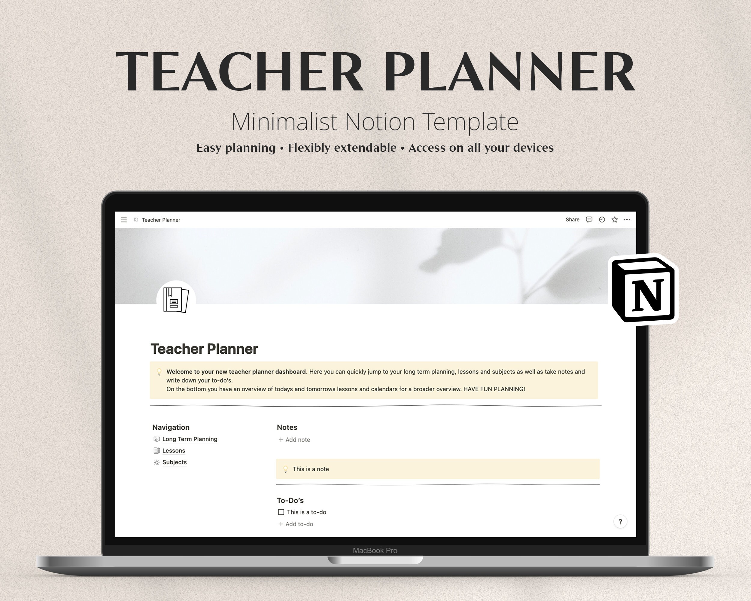 Digital Teacher Planner NOTION TEMPLATE Teacher Calendar for Lesson