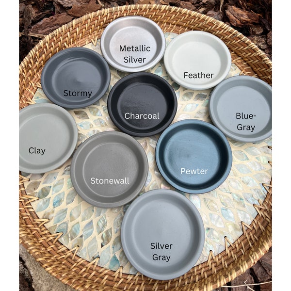 Gray Stone and Concrete Colored Planters Made Of Terracotta Clay, Ceramic Plate, Jewelry Dish , Saucer Only In Matte, Satin or Gloss Finish