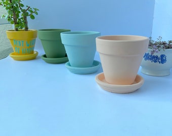 4 Inch Clay Pots For Plants with Chalk-Matte Finish. Terracotta Planter For Saucers,  Succulent Pots with Drainage Hole