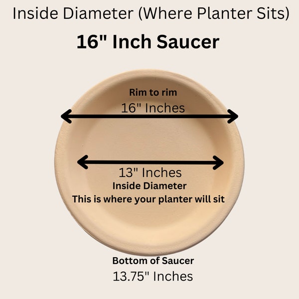 Extra Large Plant Pot  Saucer, 16" Inch Terracotta Ceramic Plant Stand Tray Plate for Pots, Choose Your Finish Matte / Satin / Gloss