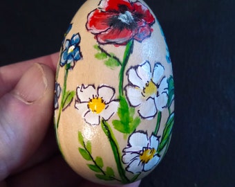 Painted Wood Egg Floral Garden Easter Collectible