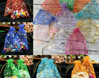 50pcs Organza Drawstring Candy Cookies Pouches Christmas New Year Gift Bags
