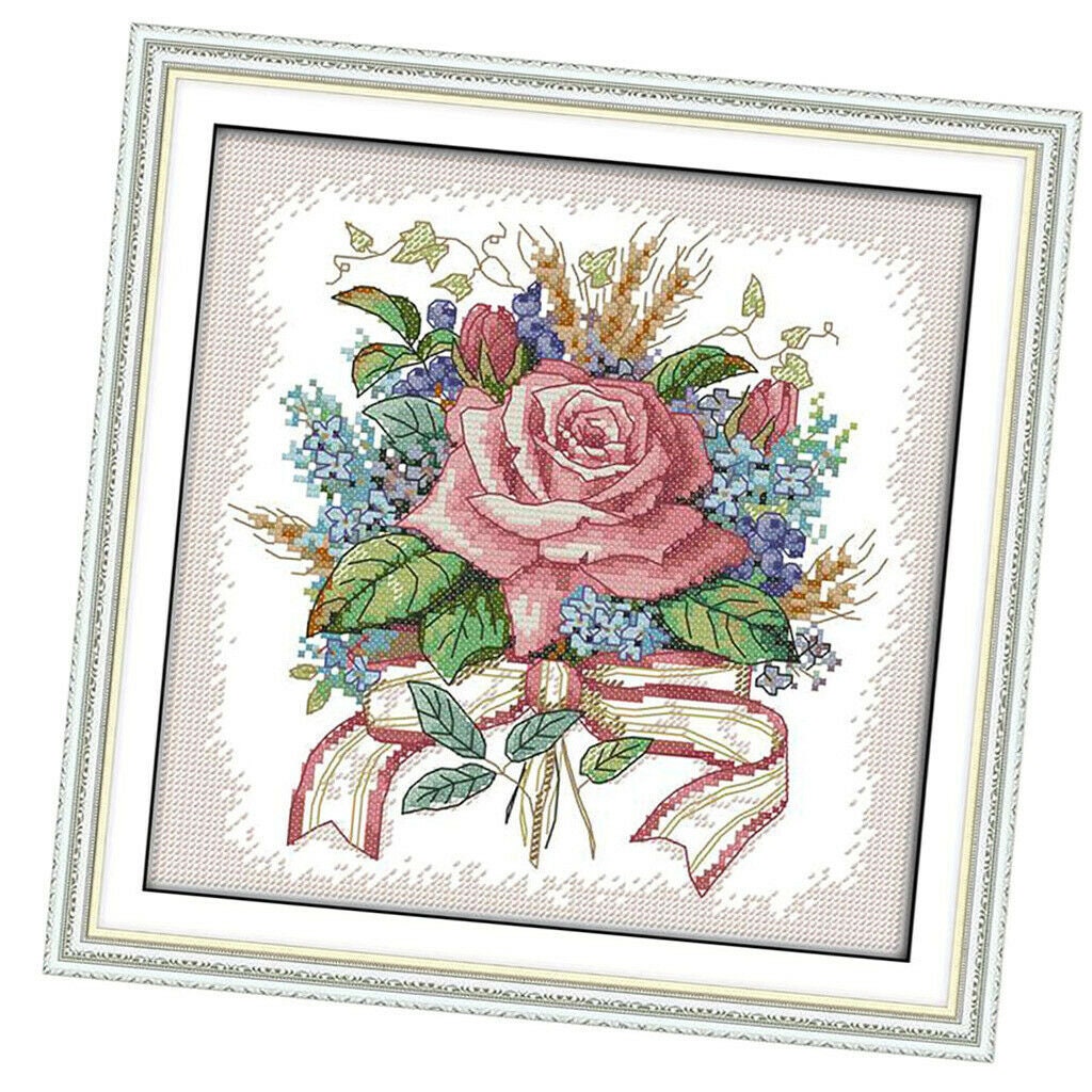 Stamped Cross Stitch Kit Preprinted Flower 14count 2842 Cm Etsy
