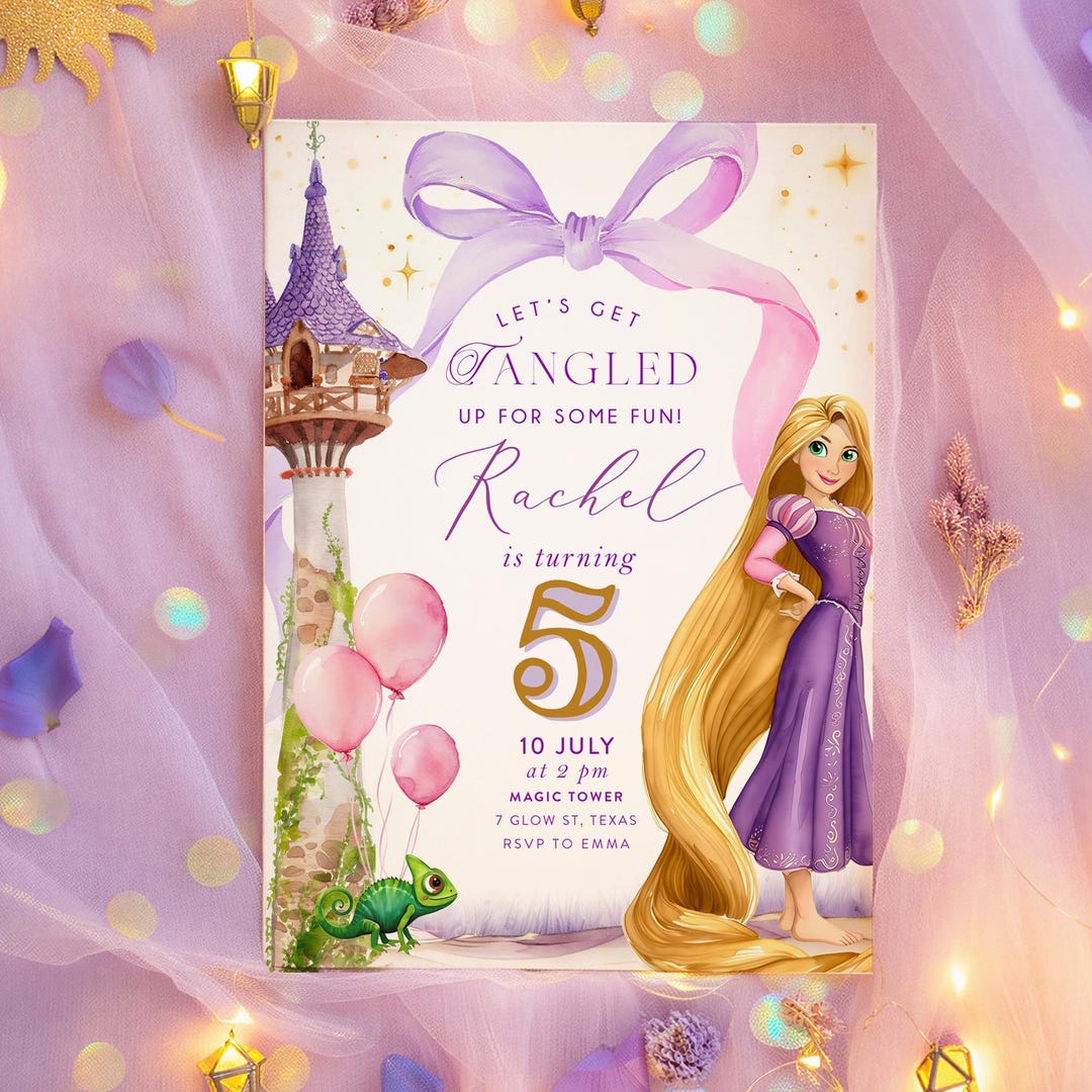 Rupenzel Invitations Tangled Rapunzel Birthday Invitation: Princess Party Editable Digital ...