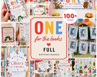 One for the Books First Birthday FULL Decor Bundle | Storybook Birthday Invitation | Book Themed First Birthday | Digital Download Party Set
